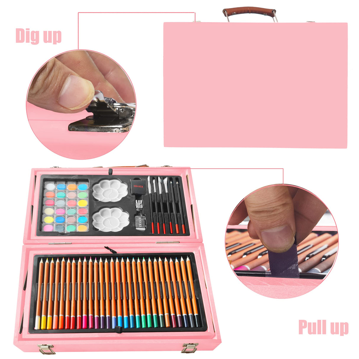 KINSPORY Art Supplies, 139 Pack Painting Drawing Art Kit with 2 Sketch Pads, Deluxe Double Layers Art Set Crafts, Colored Pencils, Oil Pastels, Watercolor Paints, Gift for Artists Kids (Rose Pink) KINSPORY