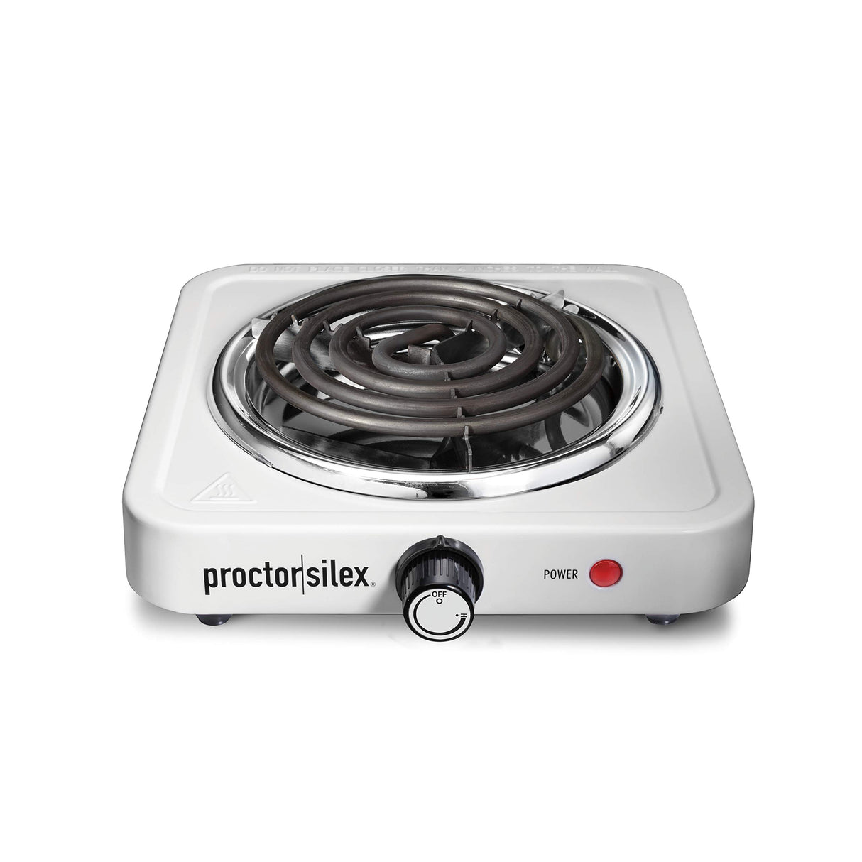 Proctor Silex Electric Stove, Single Burner Cooktop, Compact and Portable, Adjustable Temperature Hot Plate, 1200 Watts, White & Stainless (34106) Proctor Silex