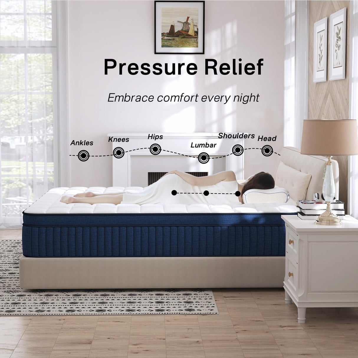 SUAYEA King Size Mattress, 12 Inch King Mattress in a Box, Medium Firm Pocket Spring and Gel Memory Foam for Superior Comfort, Pressure Relief, Strong Edge Support SUAYEA