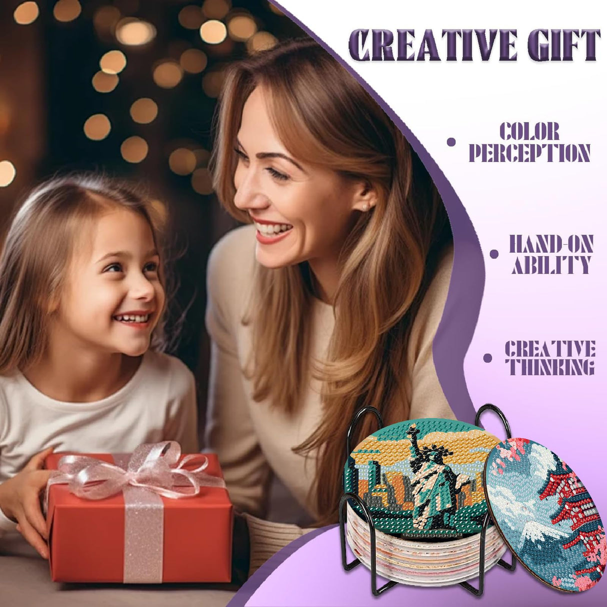 8 Pcs Famous buildings Diamond Art Painting Coasters Kits,Landscape Coaster with Holder for Adults, Non-Slip DIY Dot Paint Craft Kits,5D Full Drill DIY Diamond Dot Gem Art Kit Home Decor Arts Craft NEGEKFKX