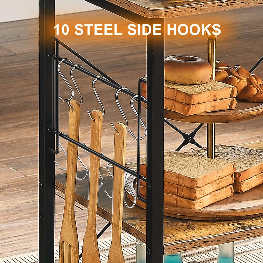 Mr IRONSTONE Microwave Cart 23.7'' for Small Space, 3-Tier Coffee Cart Rolling Kitchen Utility cart Microwave Stand on Wheels, Rustic Brown Mr IRONSTONE