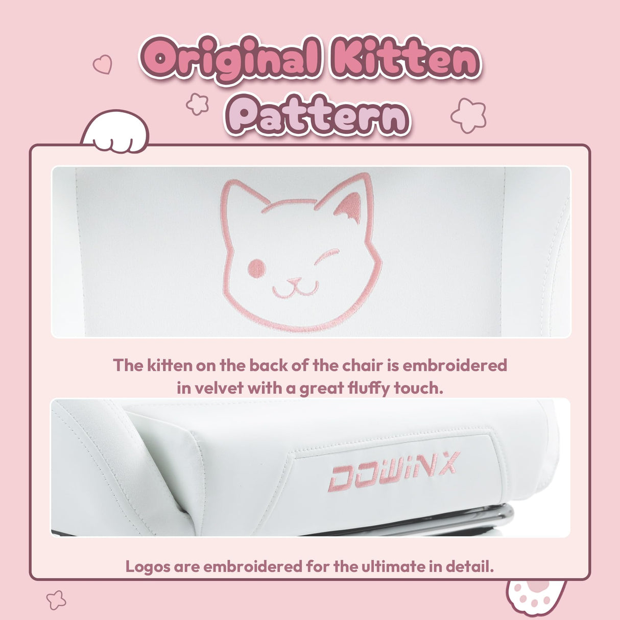 Dowinx Gaming Chair Cute with Cat Ears and Massage Lumbar Support, Ergonomic Computer Chair for Girl with Footrest and Headrest, Comfortable Reclining Game Chair 290lbs for Adult, Teen, White Dowinx