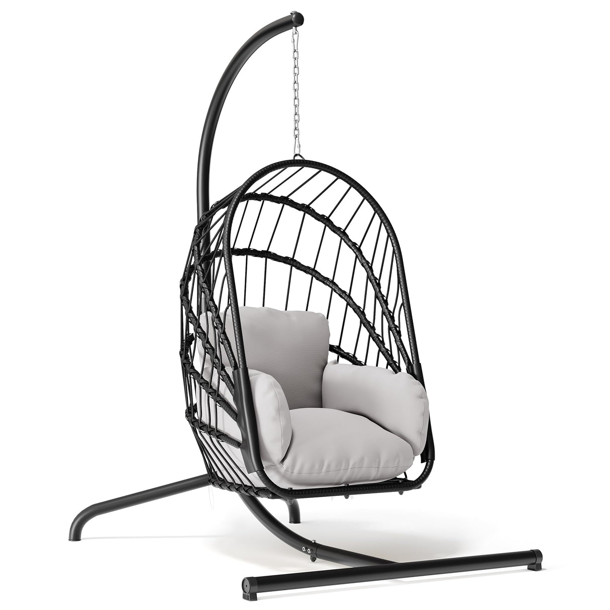 YITAHOME Hanging Egg Chair with Stand, Rattan Wicker Swing Egg Chair with Resistant Cushion, 350lbs Capacity, Foldable Hanging Rattan Basket Chair for Porch, Garden, Bedroom, Balcony, Grey YITAHOME