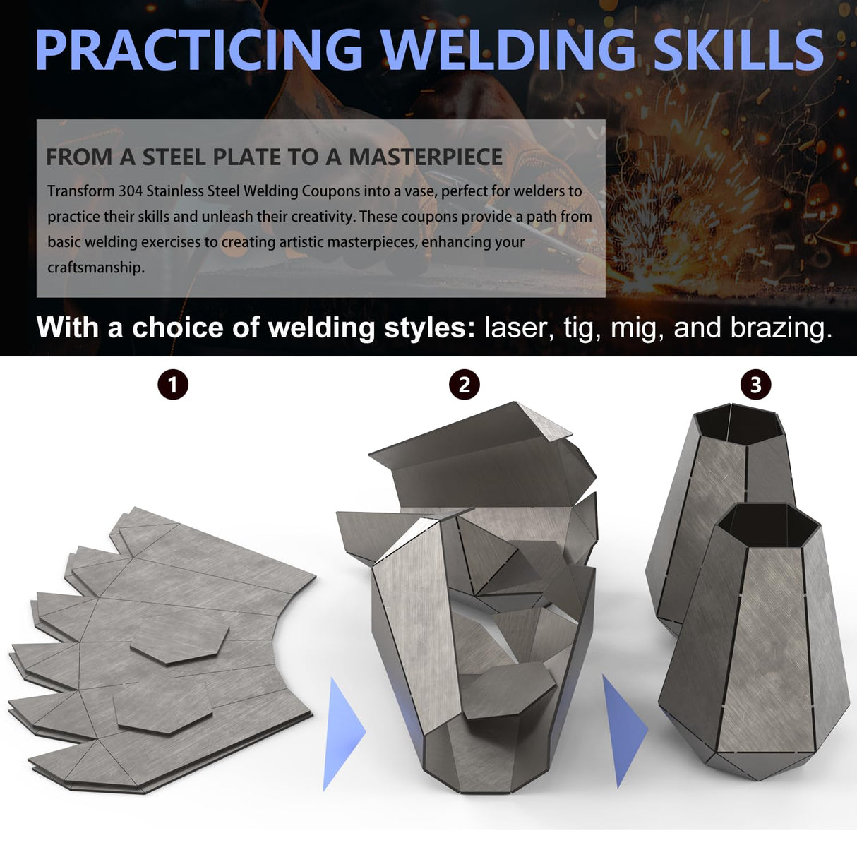 WelderElite Welding Coupons Vases 2-Set,17 Gauge Welding Practice Kits, 304 Stainless Steel Plate,Beginner Welding Kits WelderElite