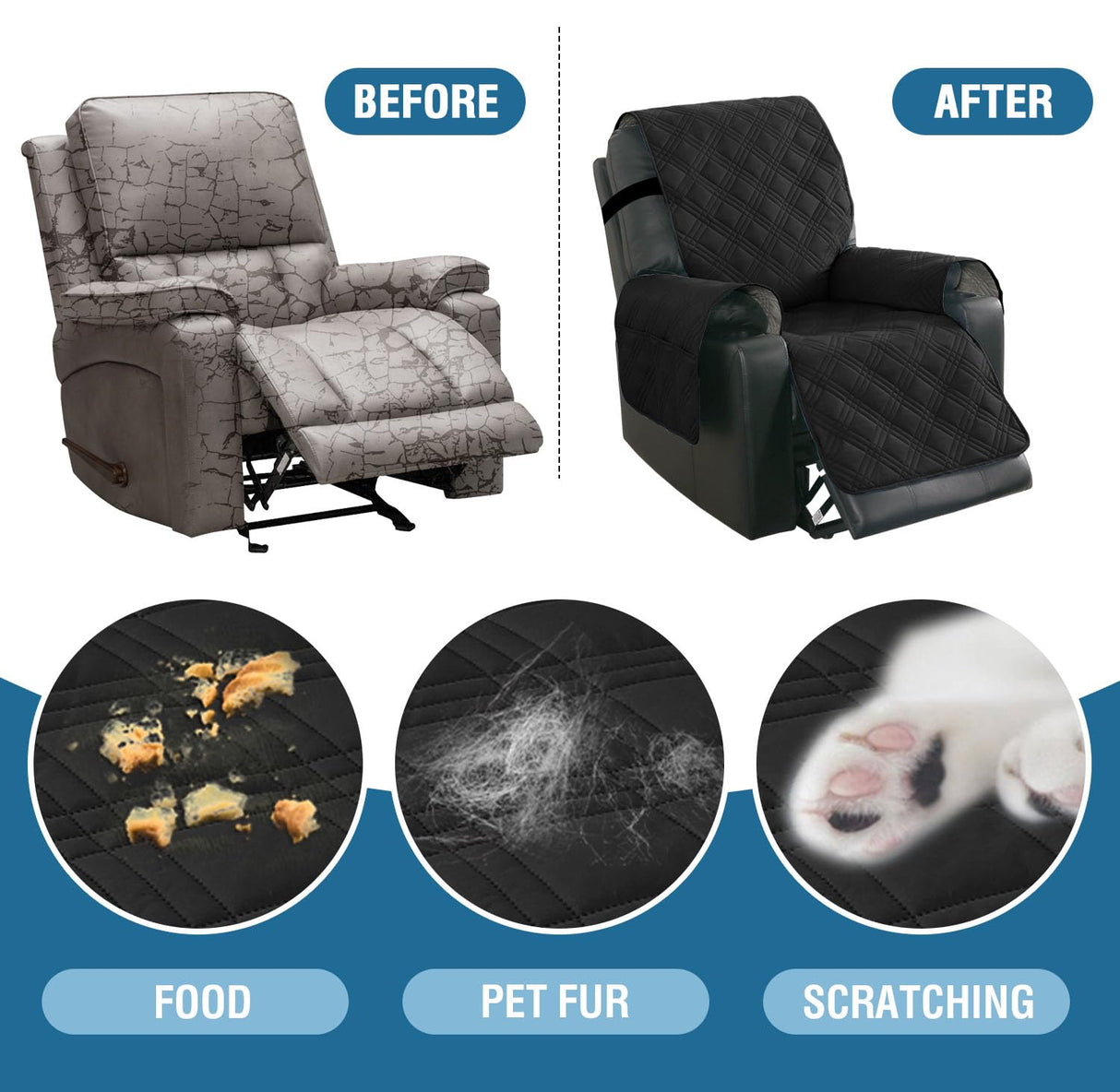 SMILEGIF 100% Waterproof Power Lift Recliner Cover with Side Pocket Electric Lift Recliner Slipcovers Fitted Standard Large Power Lift Recliner Non Slip Recliner Slipcovers for Elderly (Black) SMILEGIF