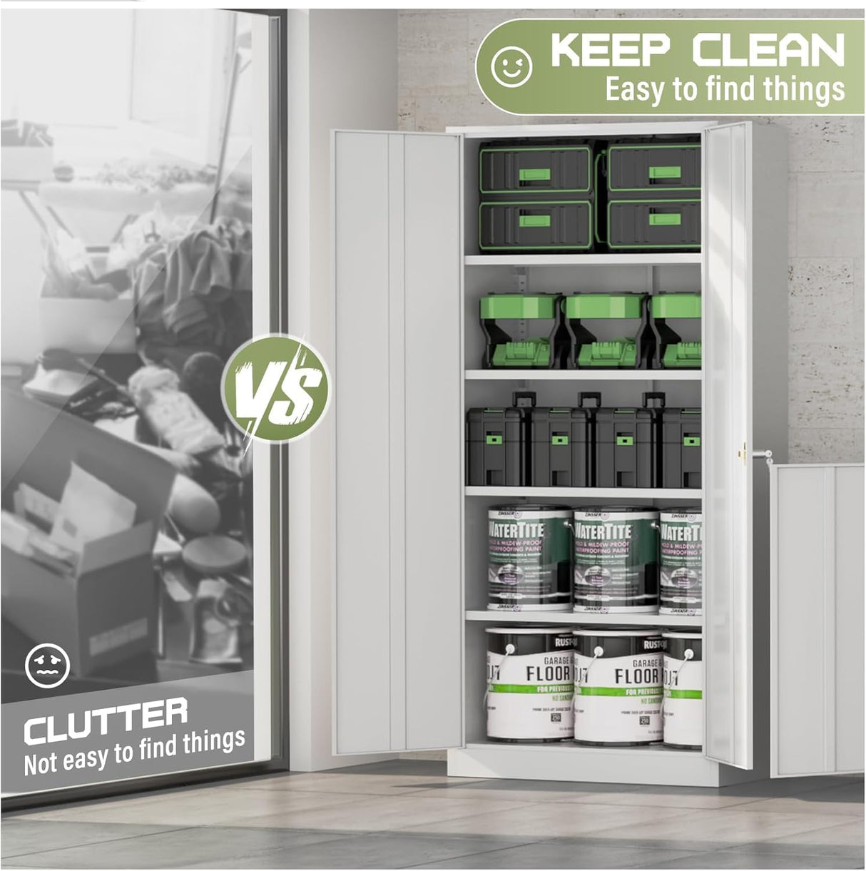 SUNCROWN Metal Storage Cabinets with 2 Doors and 4 Adjustable Shelves, 72” Tall Locking Garage Cabinet Steel Utility Tool Lockable File Cabinets for Office,Home, Gym, White SUNCROWN