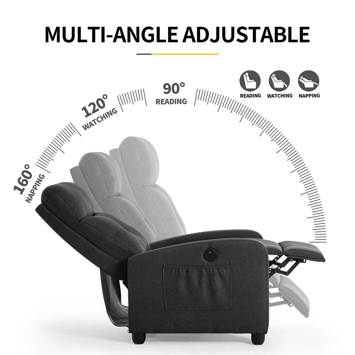 Sftaiyou Power Massage Small Recliner Chair, Fabric Recliners for Adults, Adjustable Home Theater Seating with Lumbar Support, Modern Reclining Sofa Chair for Living Room Bedroom (Black) Sftaiyou