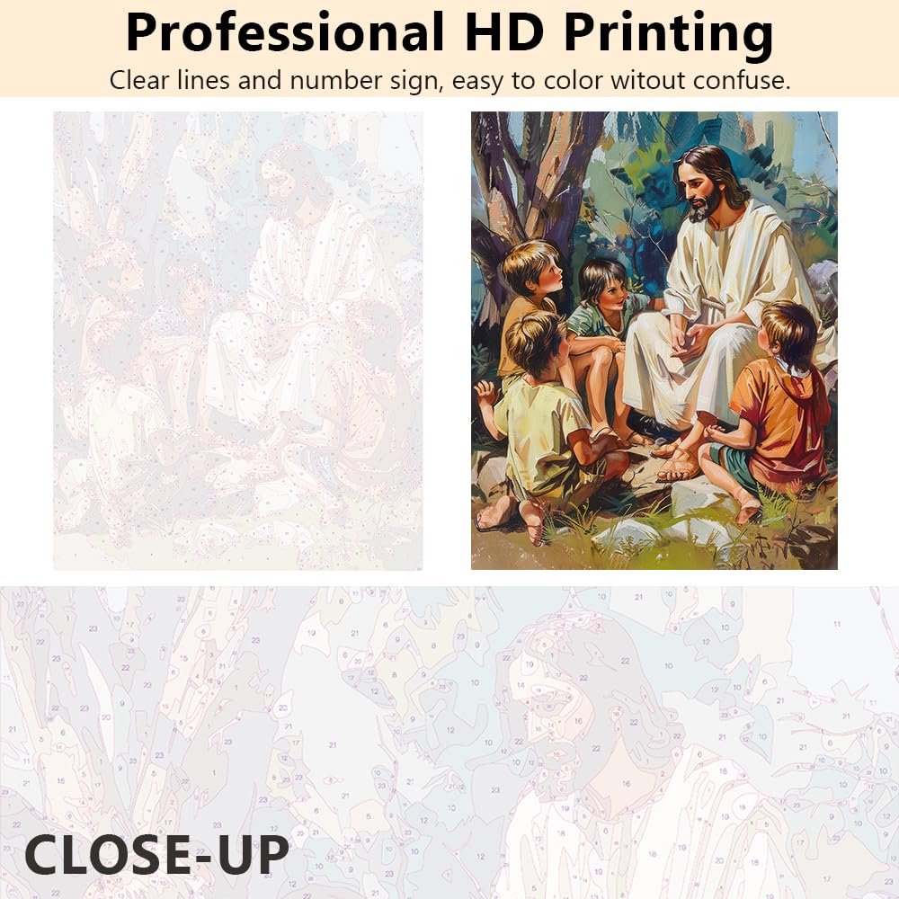Jesus Paint by Number, Jesus Tells Stories Paint by Numbers, Adult Paint by Number Kits on Canvas Color by Number Painting by Numbers, DIY Oil Number Painting Canvas Arts for Adults, 16 x20 Inch TUMOVO