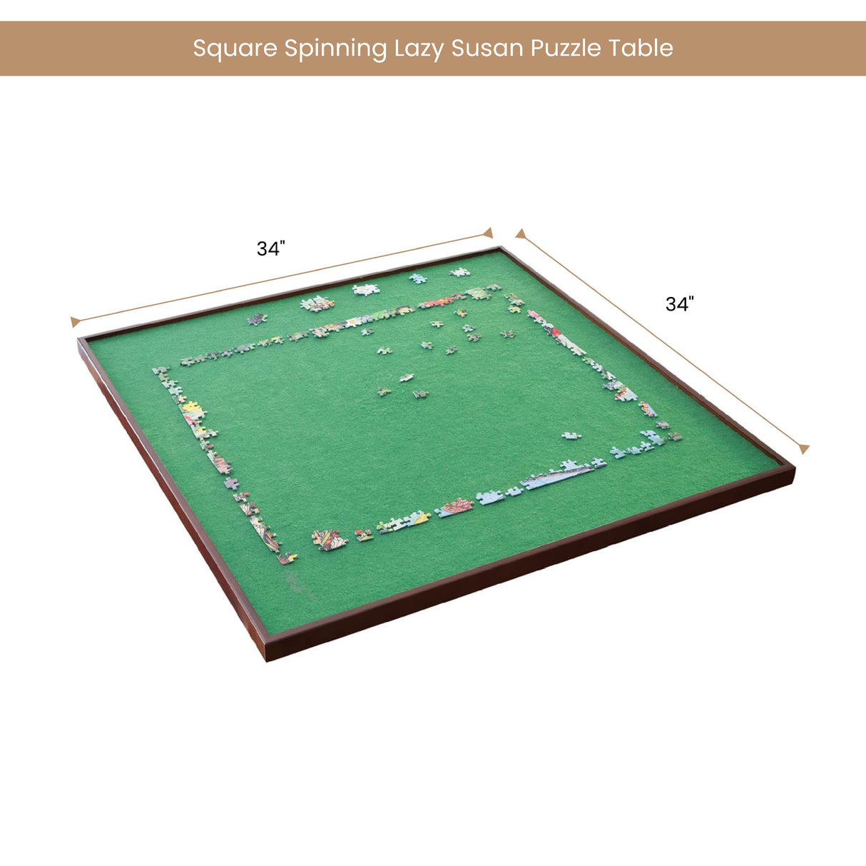 Bits and Pieces - Square Spinning Lazy Susan Puzzle Table - Rotating Jigsaw Puzzle Table - Puzzle Accessories - Puzzle Table - Fits 1500 Piece Puzzle - 34" x 34" Bits and Pieces