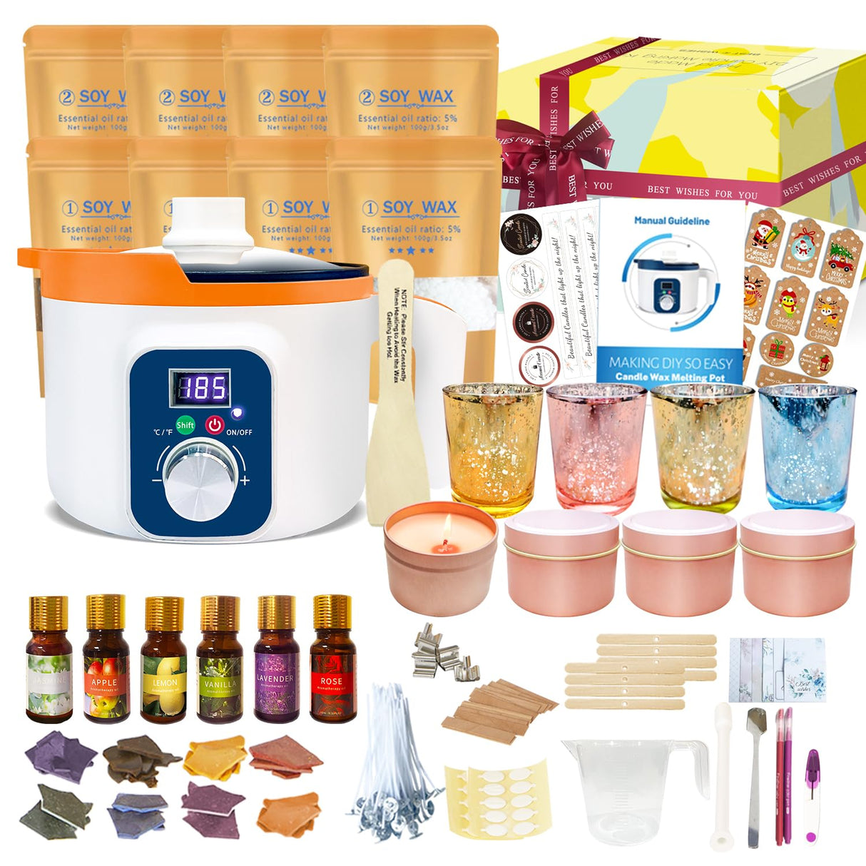 Ksedcon Home Candle Making Kit for Adults, Kit to Make Handmade Aromatic Candles, Complete Candle Making Kit with Digital Wax Melter to Make Your Own Candles Ksedcon