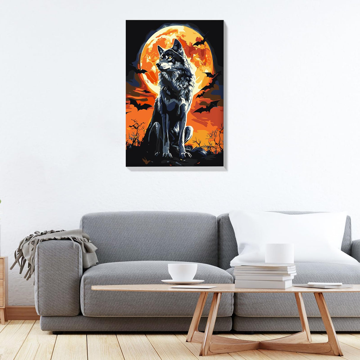 RICUVED Paint by Numbers Kit for Adults Beginner with Wooden Frame, Wolf Easy Acrylic Paint by Number, DIY Moon Oil Painting Kit with Framed Canvas Arts and Crafts for Gift Home Wall Decor 8X12 Inch RICUVED