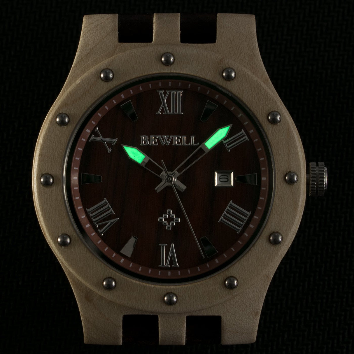 BEWELL W109A Natural Wood Watches for Men Quartz Date Lumious Pointers (Maple and Red Sandalwood) BEWELL