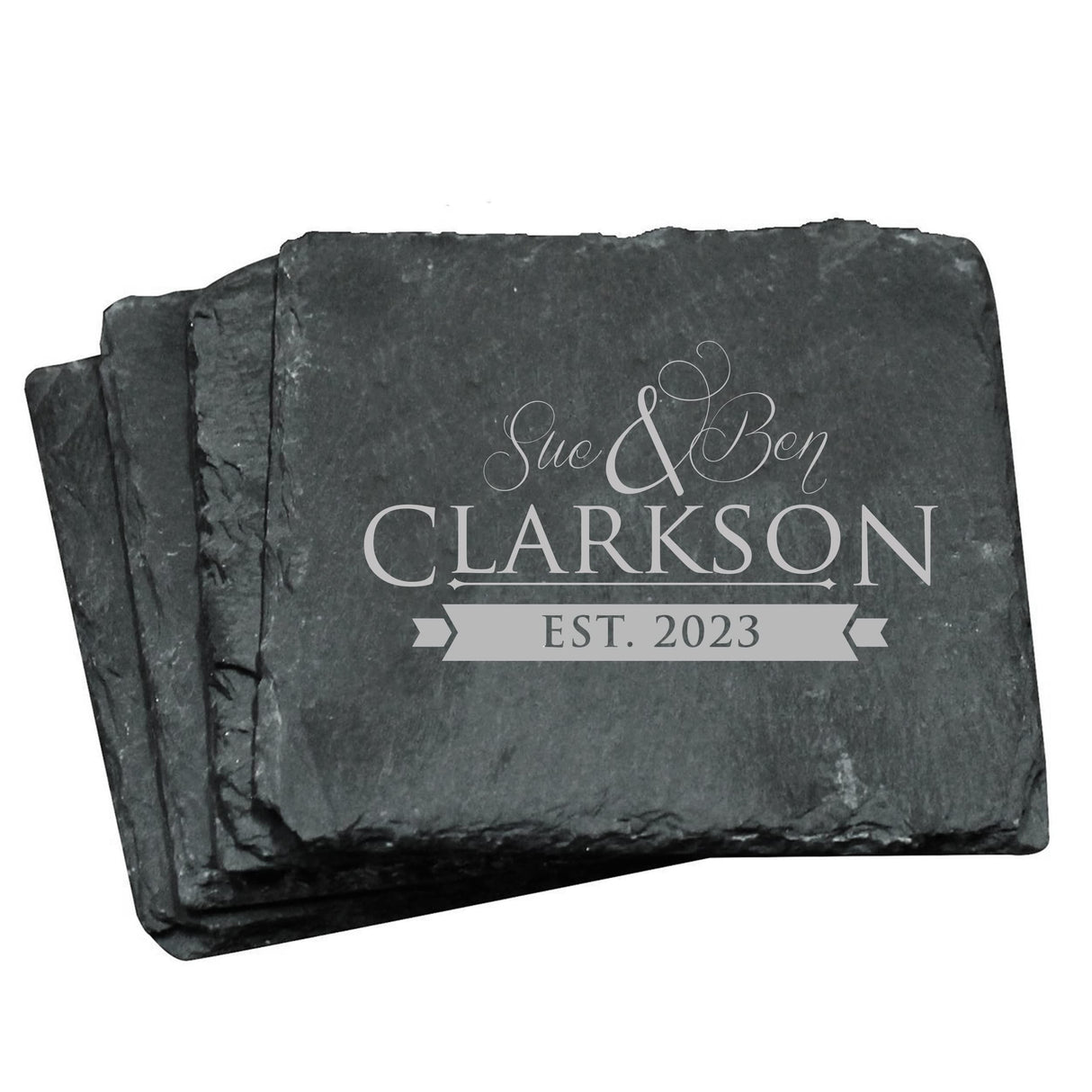 Custom Engraved Slate Coasters Set of 4 - Monogrammed Coasters for Drinks, Weddings, Couples, Anniversaries - Personalized (Square) My Personal Memories