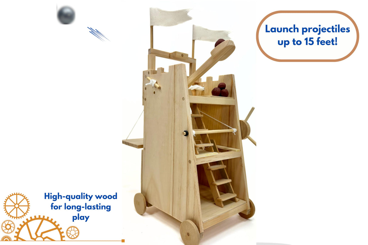 PATHFINDERS STEM Kit – Medieval Siege Tower with Catapult | Wooden Building Kit for Kids Ages 12-14 | Engineering & Physics Toy | Hands-On STEM Project Pathfinders