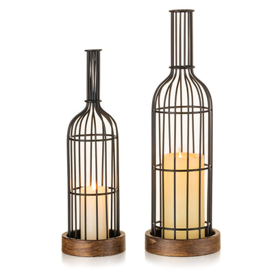 Staymoment Farmhouse Lanterns Decorative Indoor: 16" & 13" Set of 2 Wine Decor Candle Holder for Kitchen Table Centerpiece Fireplace Vintage Home Decor
