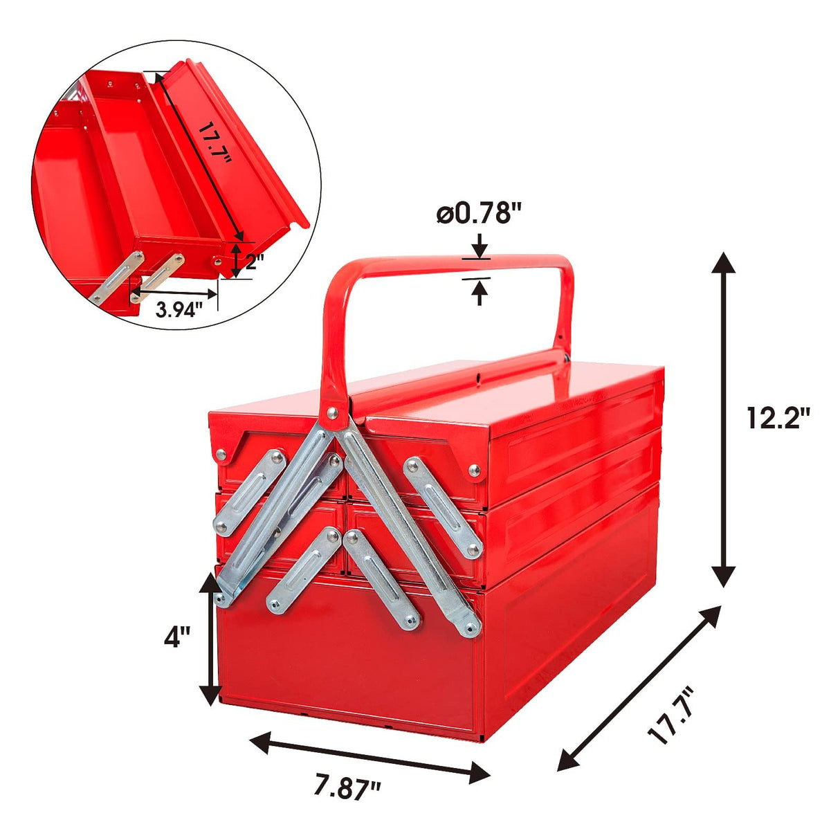 TCE ANTBC-128U-1 Torin 18" Metal Tool Box, Portable Steel Tool Cabinet with 5 Cantilever Tool Trays, Red TCE