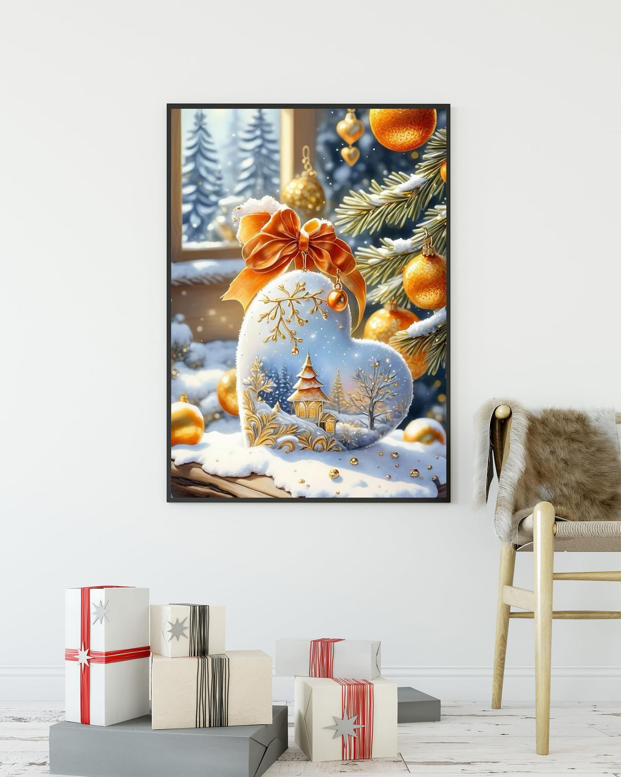 KINPLUB Christmas Diamond Art Kits for Adults Beginners, Christmas Winter Love Heart Diamond Painting Kits for Adults, DIY Full Drill Round Gem Art Dots for Home Wall Decor 12x16 Inch KINPLUB