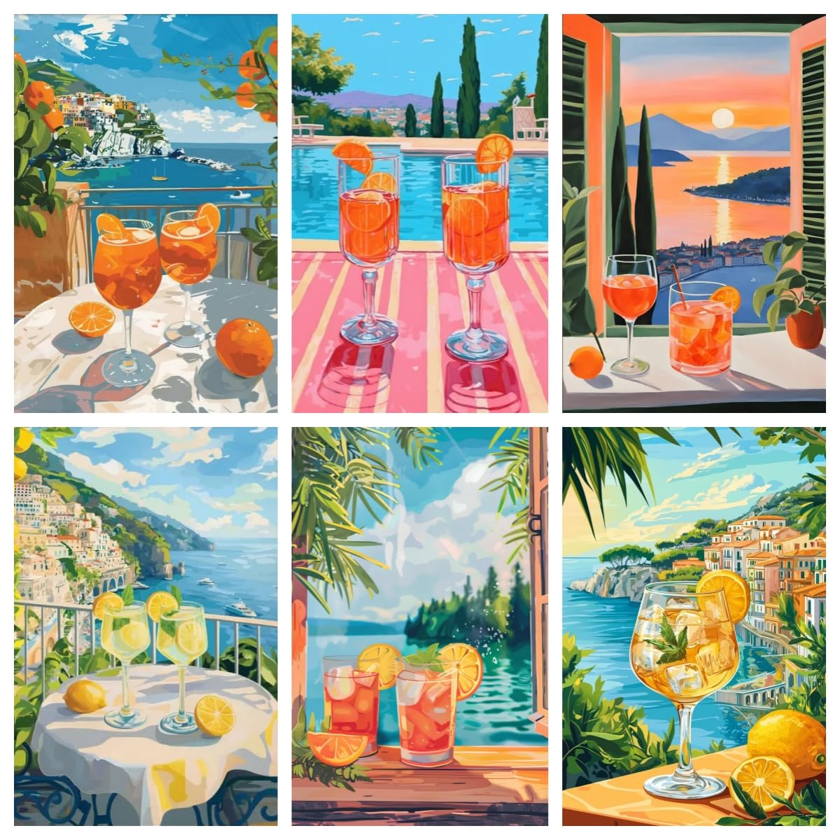 Tiwabb 6 Pack Cocktail Paint by Numbers Kit for Adults Beginner,Scenery Easy Adult Paint by Number Kits on Canvas DIY Painting for Beginners Art by Numbers for Gifts Home Wall Decor 9.5x11.81 Inch Tiwabb