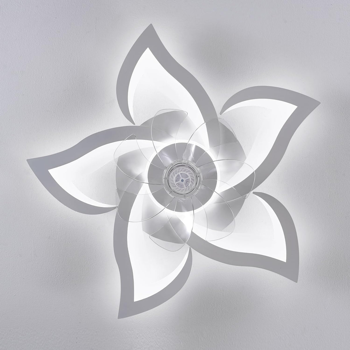 Ruibutrade White Flower Modern CeilingFans with Lights, Low Profile Ceiling Fan with Remote for Bedroom, Flush Mount Ceiling Fan with LED Dimmable Light,3-Colors, 6-Speeds, Timing Ceiling Fan Light Ruibutrade