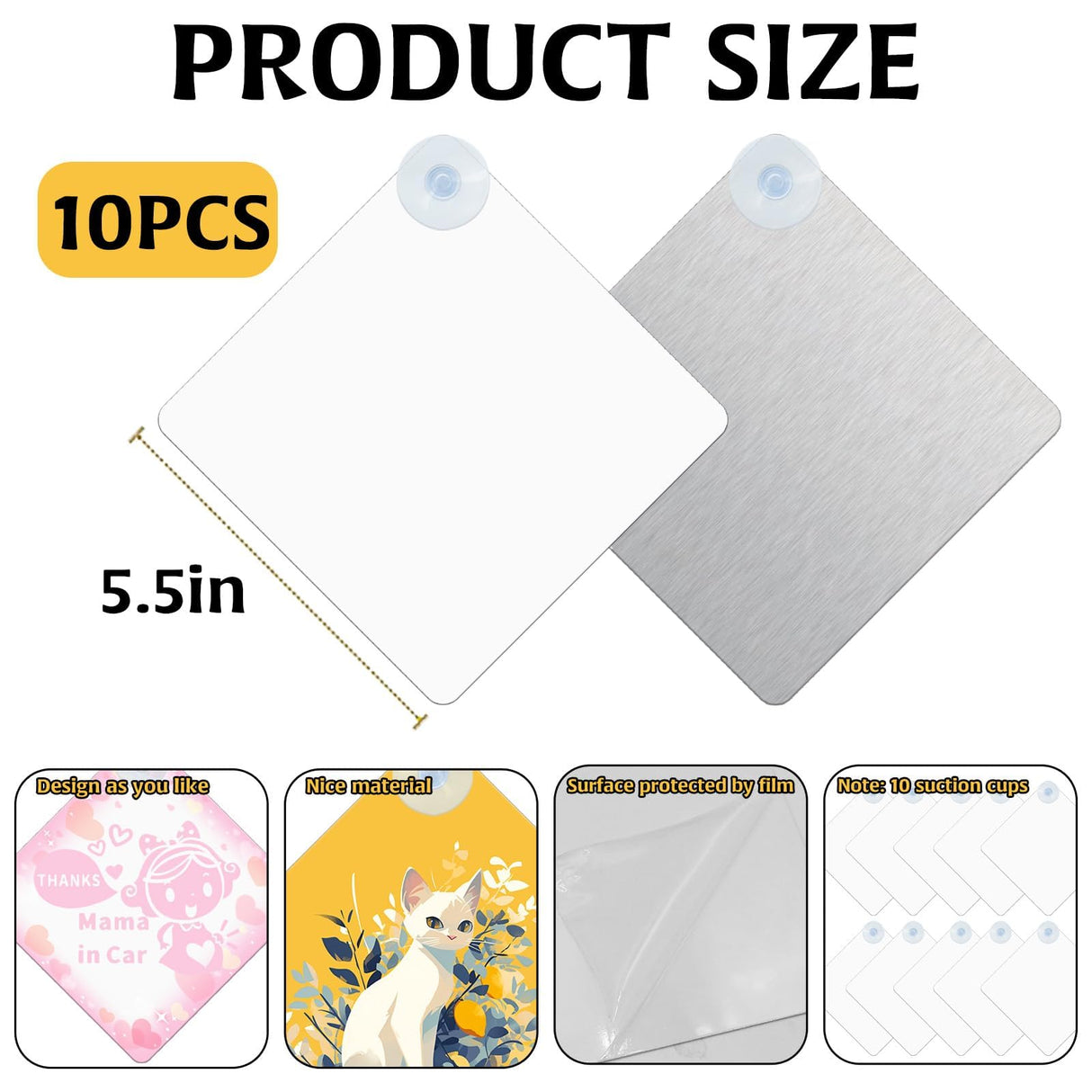 10Pcs Sublimation Blanks Metal Sign, Removable Sublimation Magnet Blanks Metal Sublimation Blanks Bulk with Suction Cup, Sublimation Ornament Blanks for Heat Transfer Home Window Wall Decoration HINGTAI