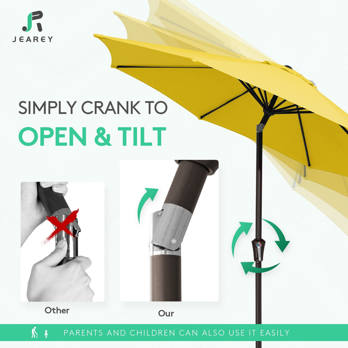 JEAREY 10ft Olefin Patio Umbrellas Outdoor Umbrella with Auto Tilt Crank System,Market Table Umbrella 8 Sturdy Ribs UV Protection Fade-Resistant for Pool Deck Garden Backyard,Yellow JEAREY