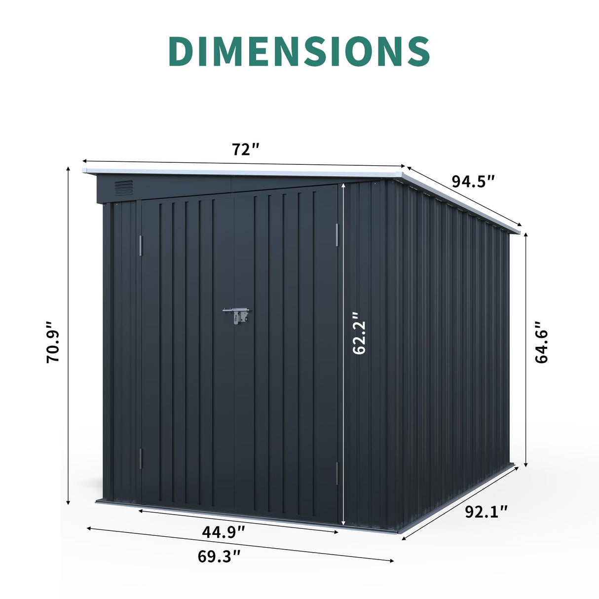 LANTRO JS 6x8FT Metal Outdoor Storage Shed, Garden Tool Shed Without Floor, Lean to Shed with Free PC Light Board and Lockable Doors for Garden Bike Lawnmower LANTRO JS