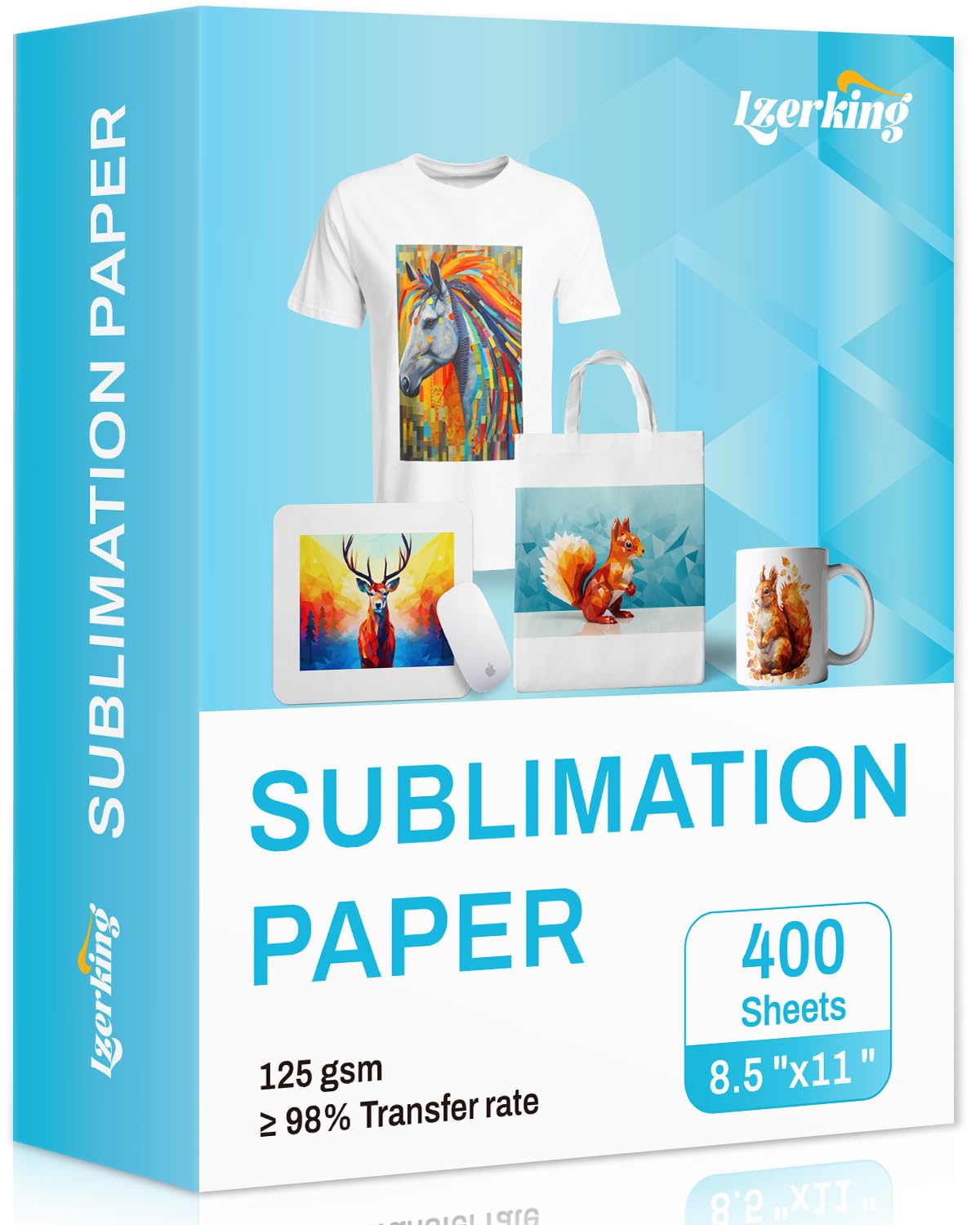 Lzerking Sublimation Paper 8.5x11 Inch 125gsm 400 Sheets, Heat Transfer Paper for Inkjet Printers - Ideal for Various Coatings, DIY Projects, T-Shirts, Phone Cases, Mugs Lzerking