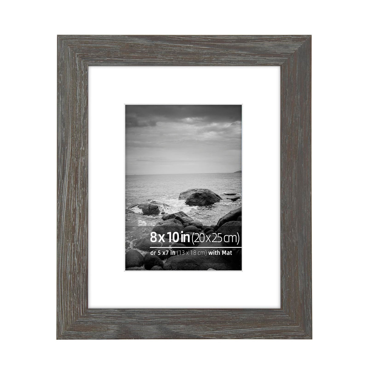 DUCIHBA 8 x 10 inch Rurstic Farmhouse Picture Frames, Tabletop Display or Wall Mount Vertically or Horizontally, Distressed Barn Wood, Real Glass Photo Frame with Mat 5 x 7 inch, Grey DUCIHBA