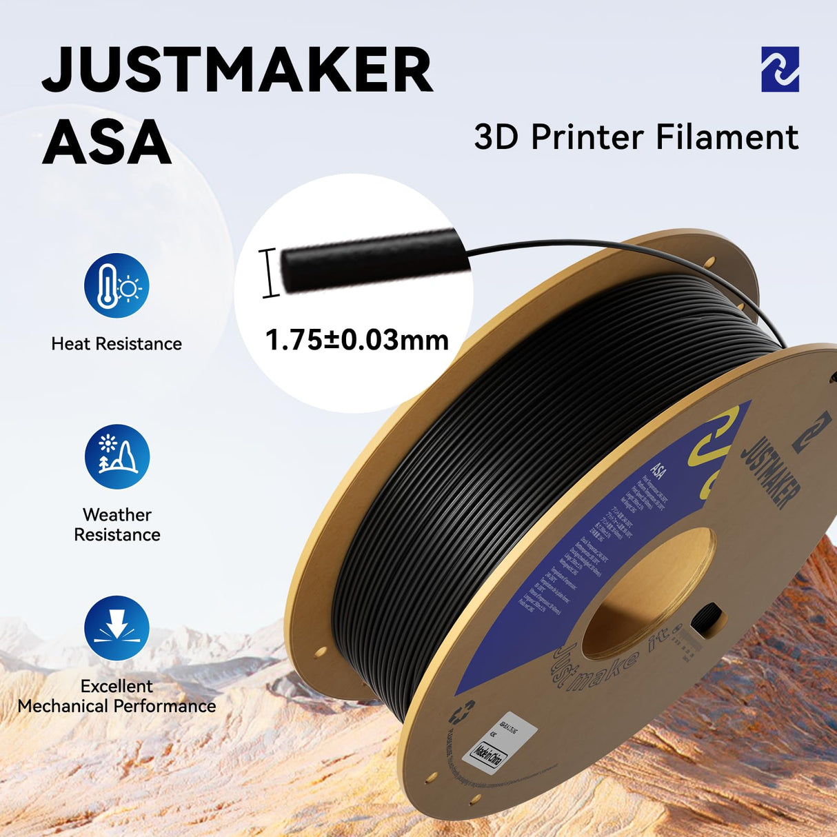 ASA 3D Printer Filament, High Temperature and Weather Resistant, Good Compatibility, Upgrade Cardboard Spool, 1kg, Dimensional Accuracy +/-0.03mm, 1.75mm, Natural JUSTMAKER