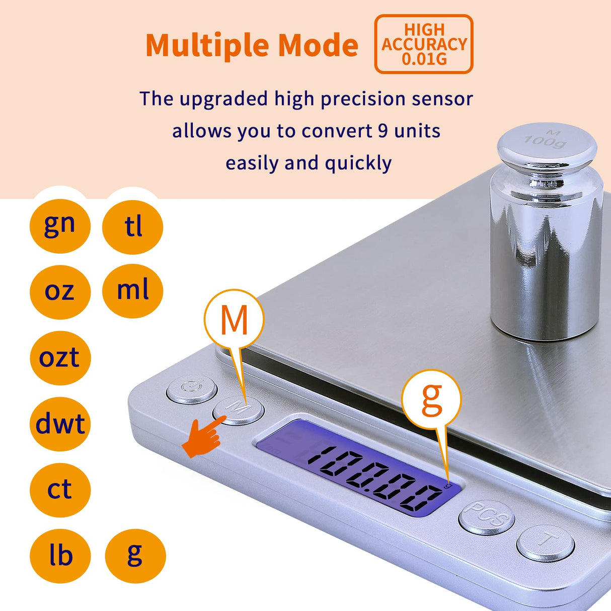 Barlunbee Gram Scale,Capacity 500g Accuracy 0.01g Mini Food Scales Digital Weight Grams and Oz,Small Kitchen High Precision for Espresso,Baking,Jewelry,Soap Making,Silver Barlunbee