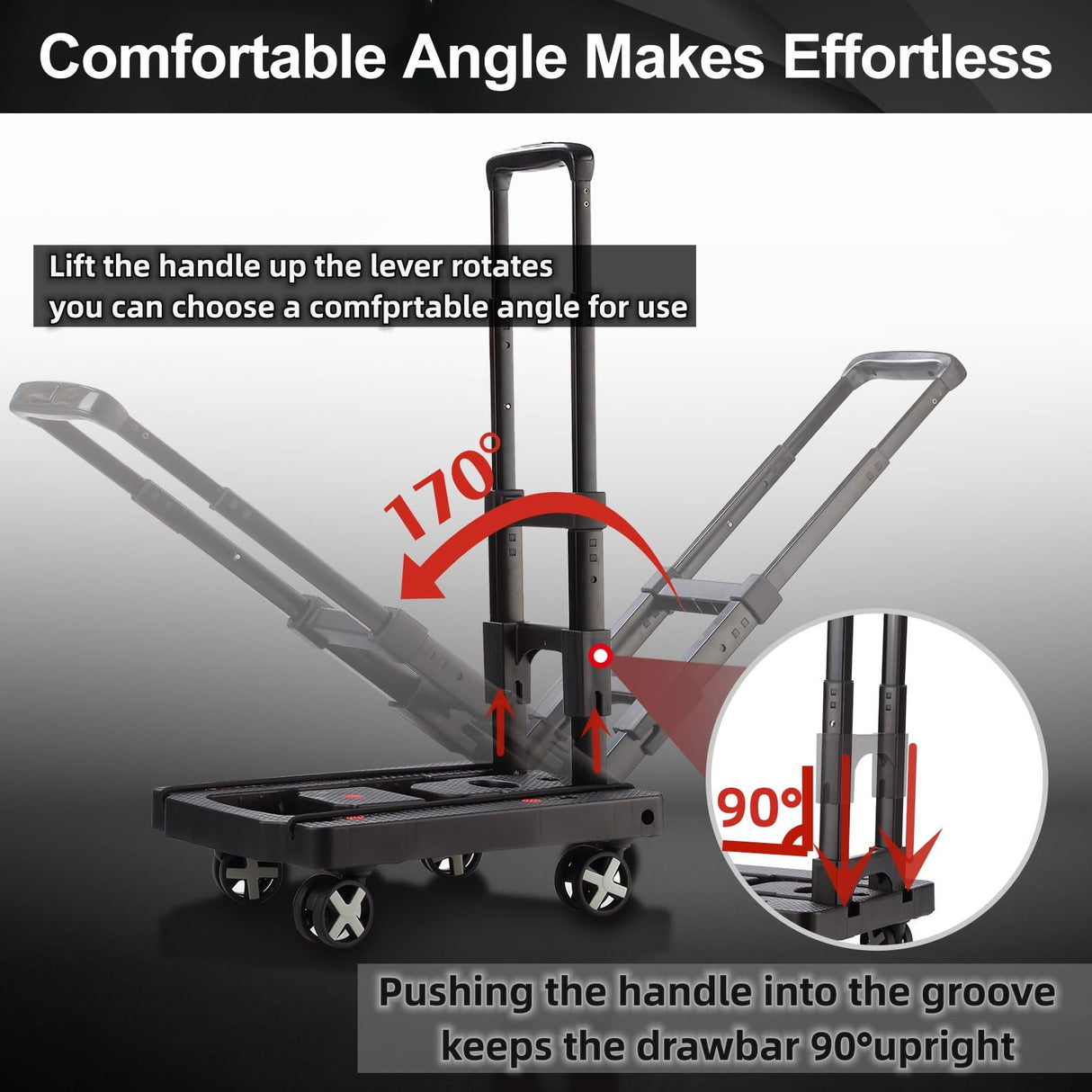GtIiFmTe Folding Hand Truck, Lightweight Hand Truck Dolly Foldable,Luggage cart with 4 Rotate Wheels, Utility Cart with Adjustable Handle,Collapsible Dolly for Moving Travel Shopping Airport Office GtIiFmTe