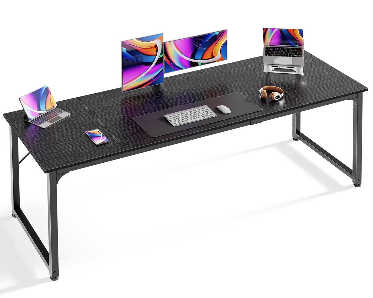 Huuger Computer Desk, 70 Inch Office Desk, Gaming Desk with Storage, Writing Desk Work Desk for Home Office, Study, Long Simple Desk, Large Legroom, Metal Frame, Black Huuger