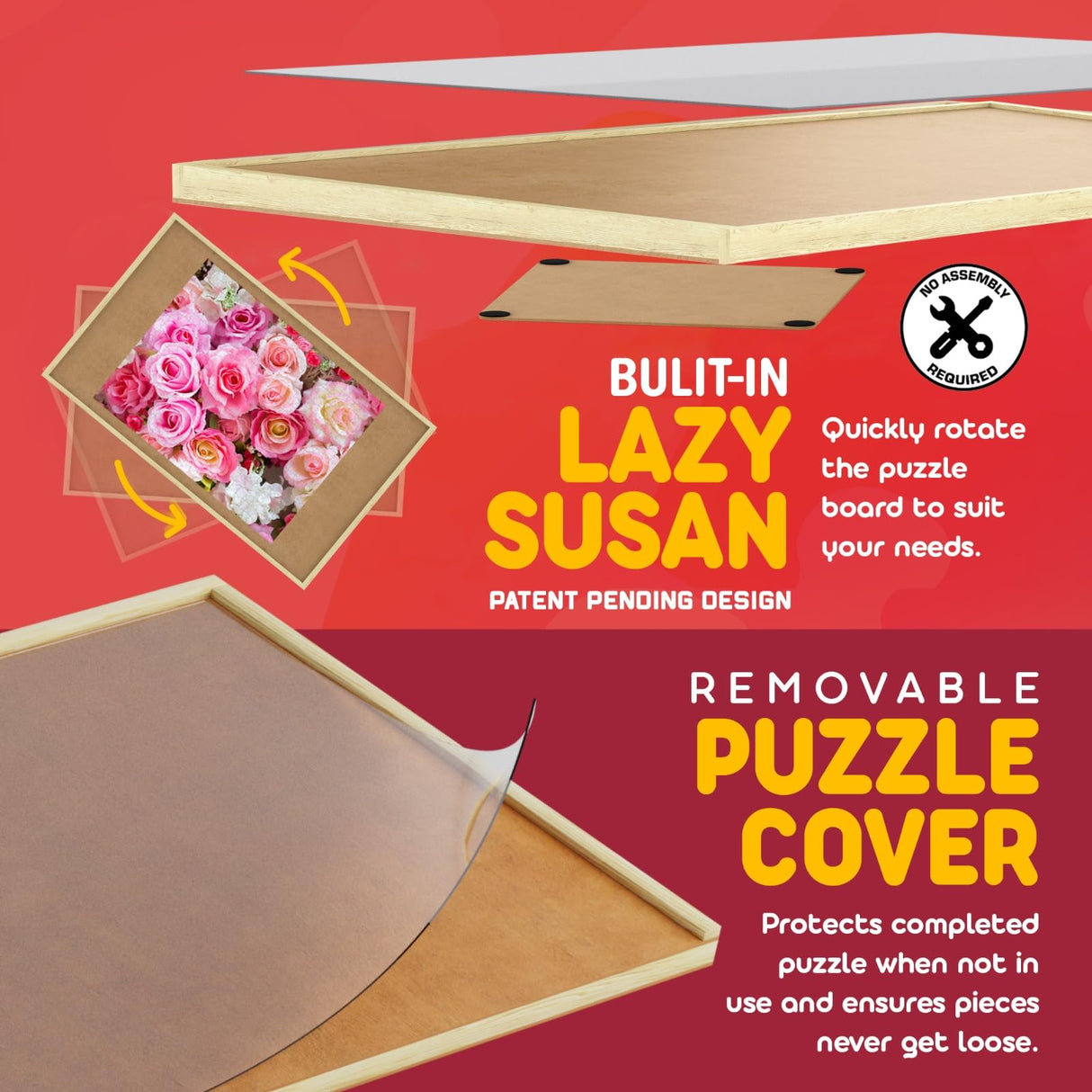 1000 Piece Wooden Jigsaw Puzzle Board - 4 Drawers, Patent Pending Design - Rotating Puzzle Table | 30” X 22” Jigsaw Puzzle Tables | Puzzles Cover & Lazy Susan| Portable Puzzles Tables for Adults Beyond Innoventions