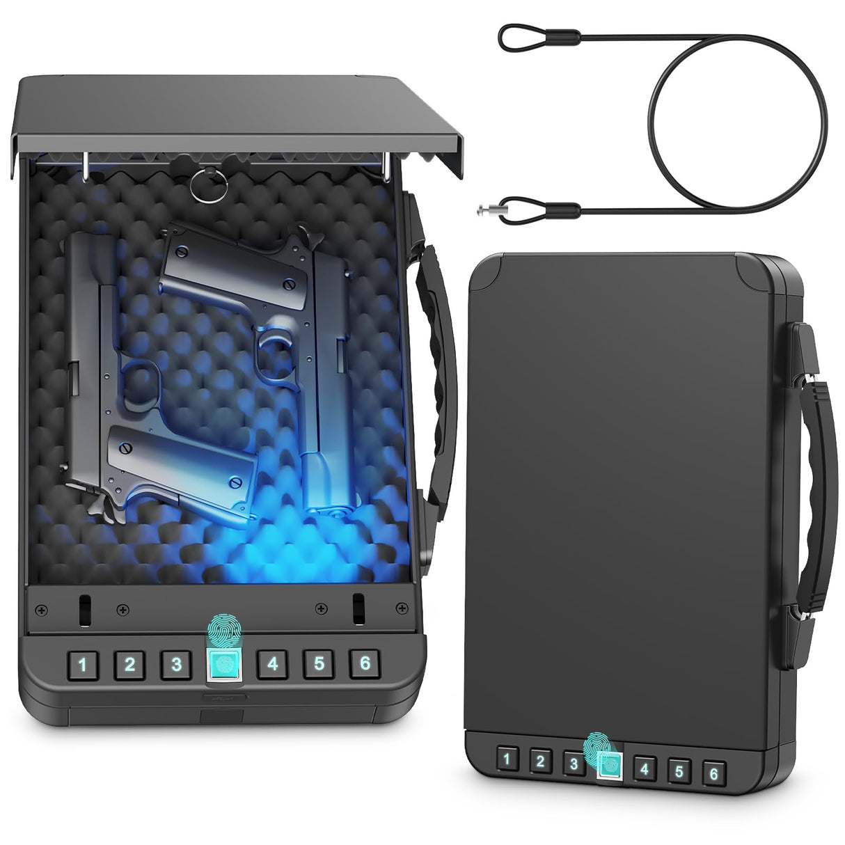 Miisekmy Gun Safe for Handgun Biometric Gun Safe for 2 Pistols, Quick Access Handgun with Fingerprint PIN or Key Lock Rechargable Handgun Safe, for Home Car Travel Nightstand Bedside or Drawer Miisekmy