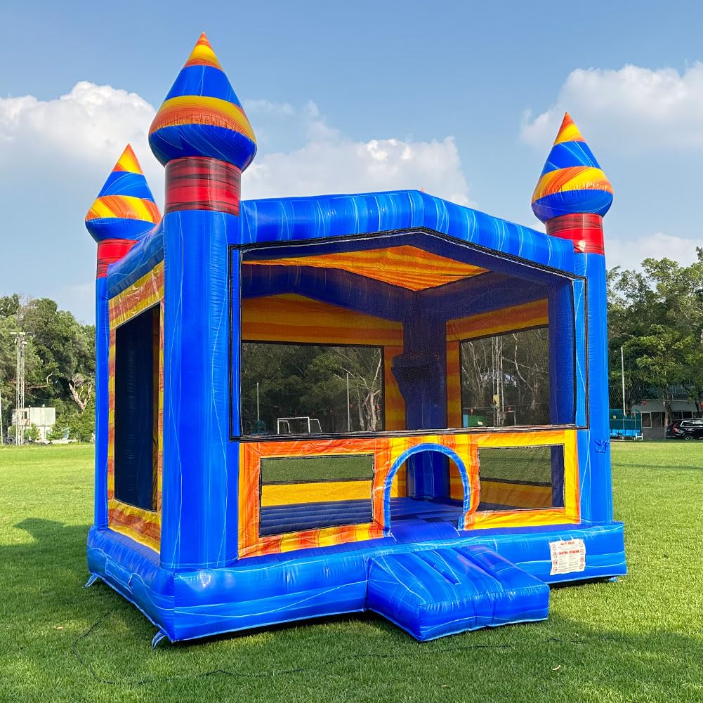 Commercial Grade Bounce House Big Inflatable for Kids and Adults with Blower&Basketball Hoop for Outdoor Indoor, Bouncer Jumper, Birthday Party, Rental Grade (Blue + Yellow, 13ftx13ftx14ft) INFLATABLEGAGA