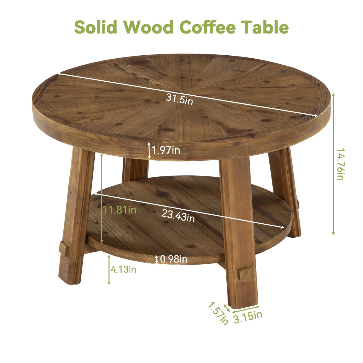 LITTLE TREE Solid Wood Coffee Table with Storage, 2-Tier Farmhouse Round Coffee Table for Living Room, Easy Assembly (Rustic Wood Color) LITTLE TREE