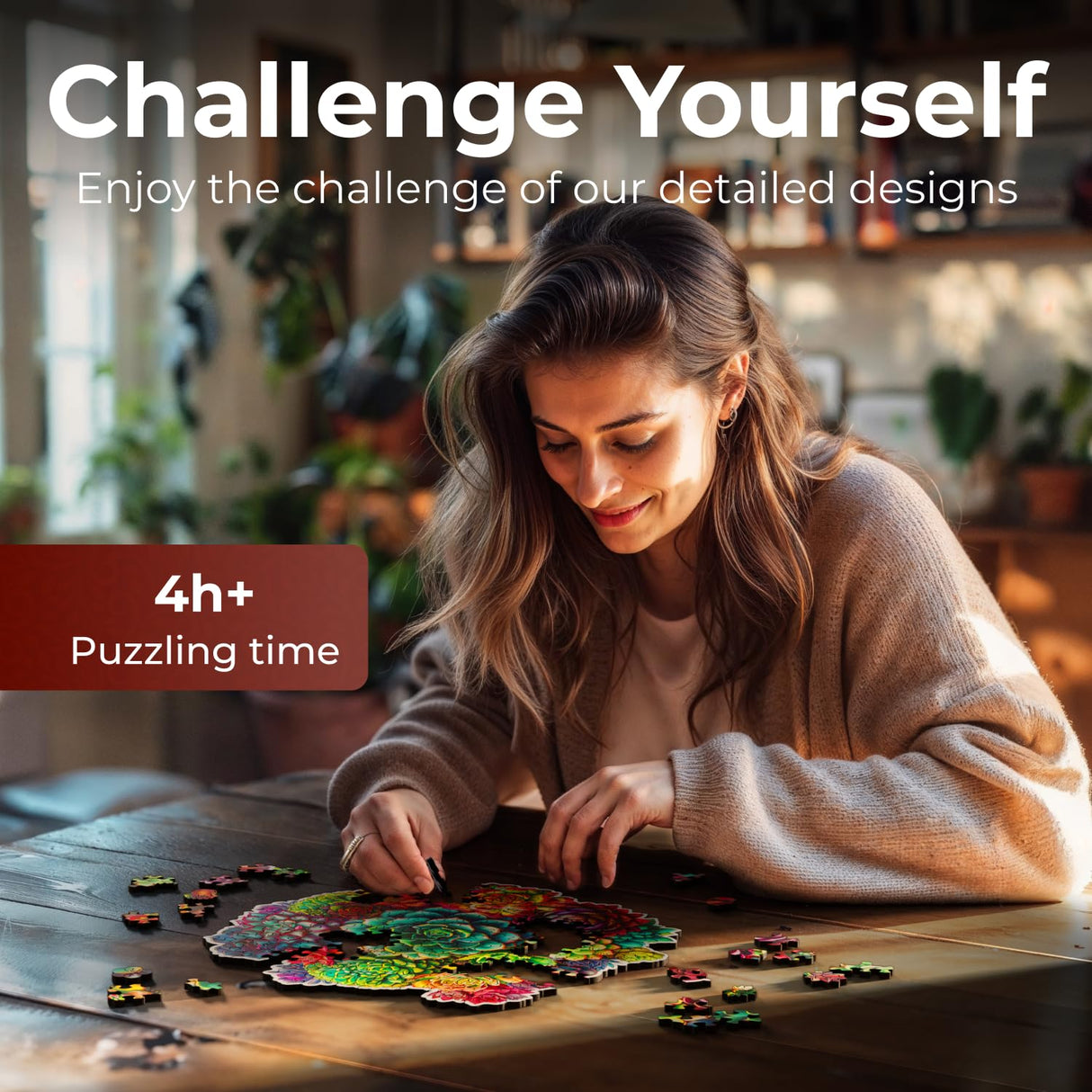 Crafthub Flowers Wooden Puzzles for Adults – A3 Mandala Succulent Plants with 152 Pieces Wood Puzzles – Jigsaw Puzzles with Unique Animal Shapes – 10.8" x 10.3" CRAFTHUB