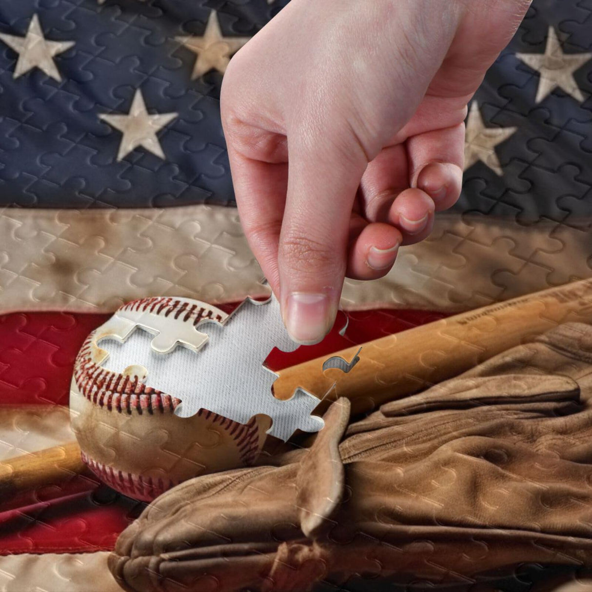 YEGAME 1000 Pieces Baseball American Flag Jigsaw Puzzle for Kids, Teens, Adults & Families, Large Format Jigsaw Puzzle Fun Intellectual Decompressing Educational Games YEGAME