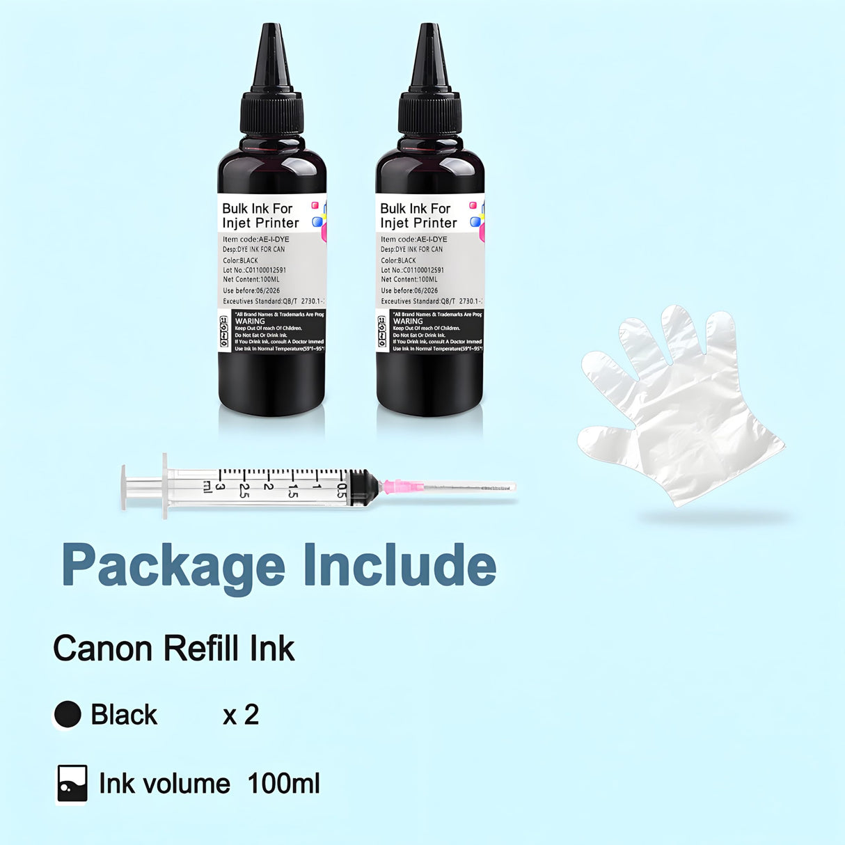KSUMEI Ink Refill Kit for Canon 210 240 243 245 250 270 280 CL 241 244 246 251 271 281XL PGI-225 CLI-226 PGI-1200 PGI-2200 Ink Cartridge Bottle (2*Black, 100 ml) KSUMEI