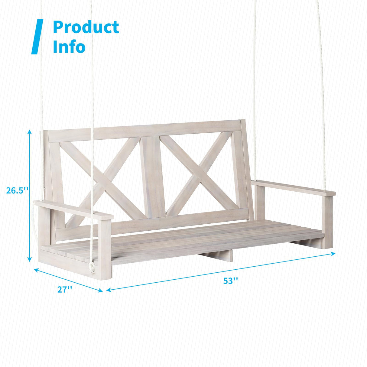 Mjkone Singe Porch Swing | Heavy Duty Out Door Porch Swing with Water Proof Layer | Wooden Proch Swing with Erosion Resist Polyster | Modern Swing Bench (Solid Wood, Double Cross) Mjkone