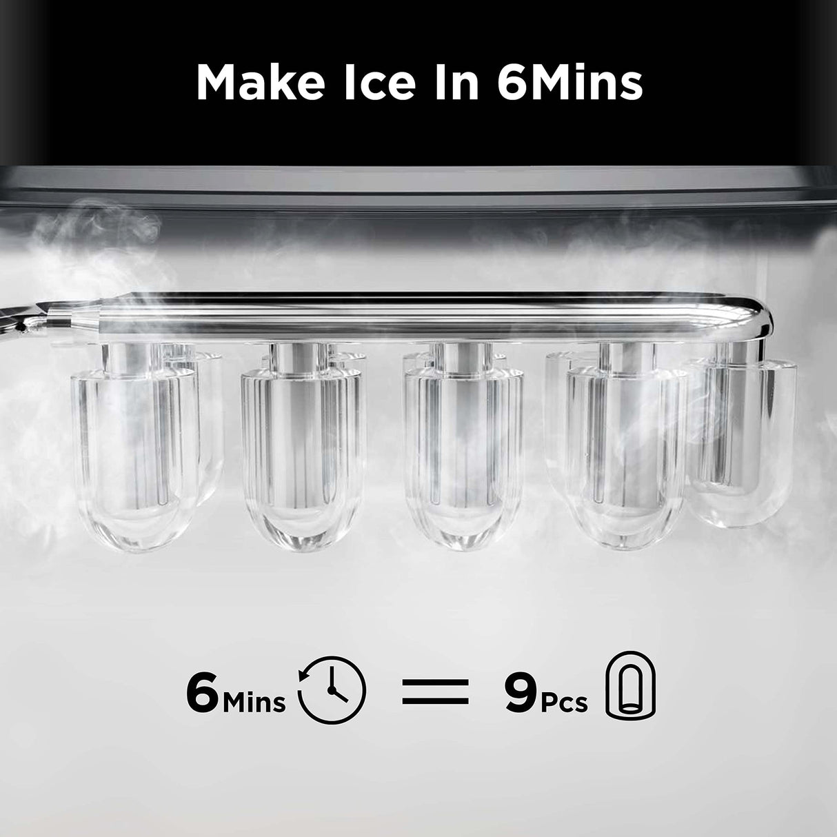 Silonn Ice Maker Countertop, 9 Cubes Ready in 6 Mins, 26lbs in 24Hrs, Self-Cleaning Ice Machine with Ice Scoop and Basket, 2 Sizes of Bullet Ice for Home Kitchen Office Bar Party Silonn