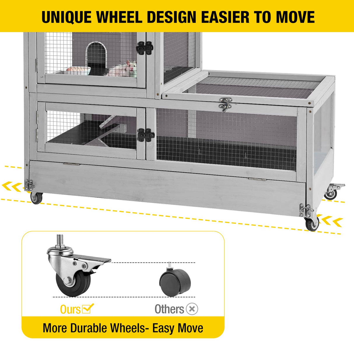 Aivituvin Guinea Pig Cage 2 Levels Wooden Rabbit Hutch with 2.36”Deeper Anti-Chewing Pull Out Tray Rat Cage with Hideout,Aluminium Alloy Edge… Aivituvin