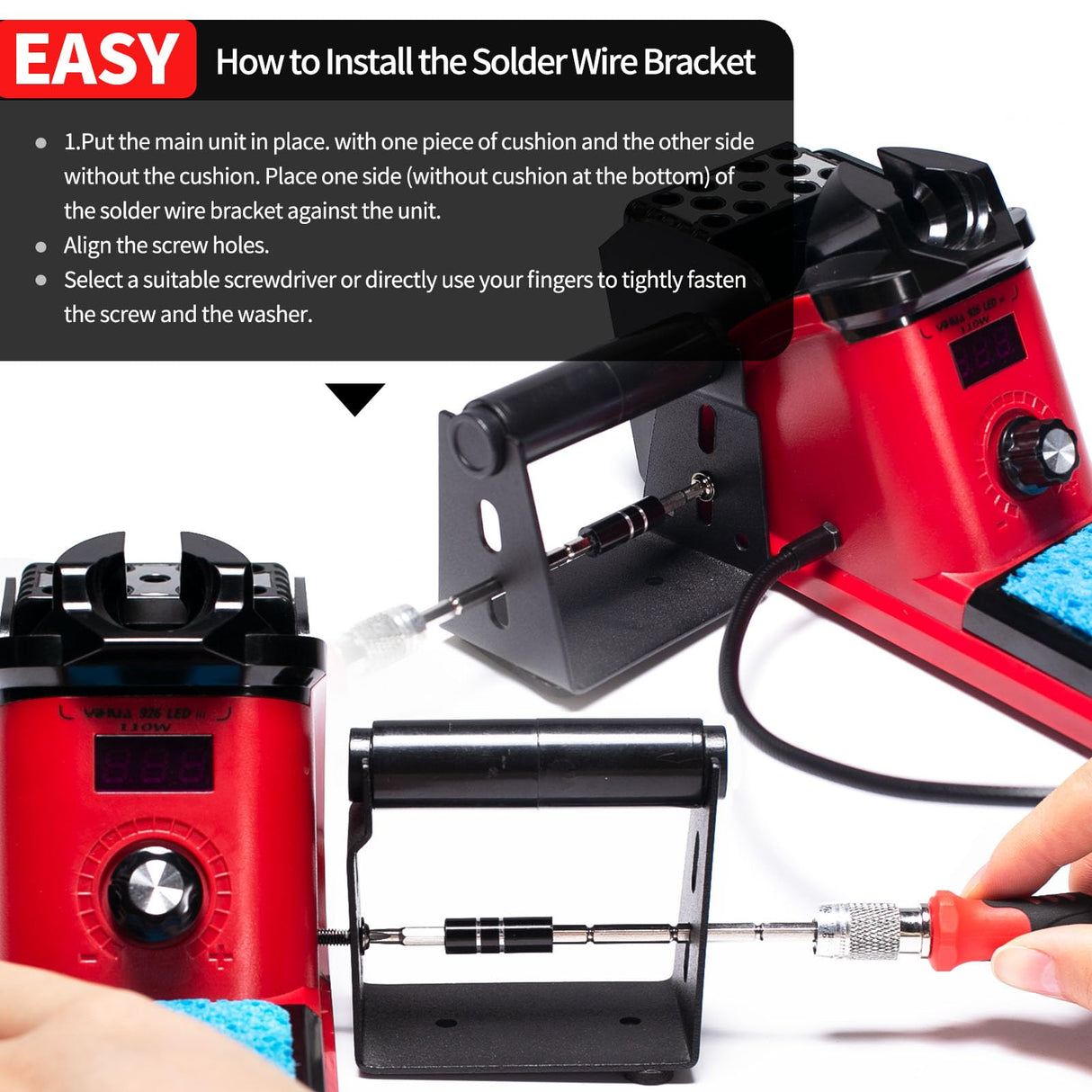 YIHUA 926 III 110W Soldering Iron Station Kit with LED Display, 2 Helping Hands, 3 Extra Iron Tips, 35g Lead-Free Solder, Solder Sucker, S/S Tweezers, °C/°F Conversion, Calibration & Sleep Features YIHUA