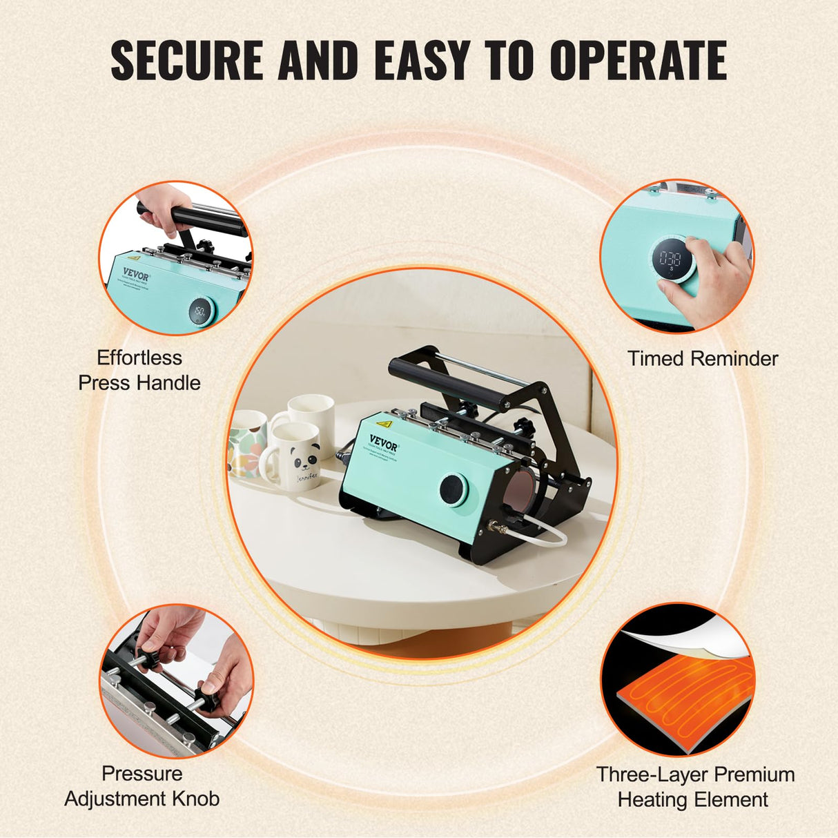 VEVOR Pro Tumbler Heat Press Machine - Mug Heat Press Heat Up Fast & Even, Professional Blanks Tumbler Press High-Security for 11-30oz Sublimation Tumblers, Cups, Glasses and Mugs, Light Green VEVOR