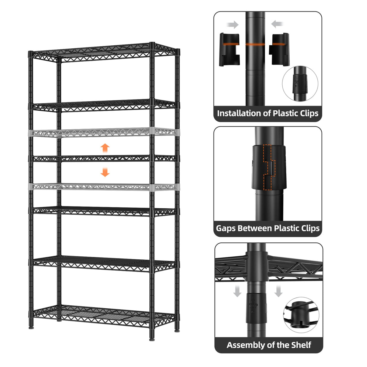 SINGAYE 6 Tier Shelf Organizer Storage Metal Shelves Garage Wire Shelving Unit Pantry Rack 36" L x 14" W x 72" H Black SINGAYE