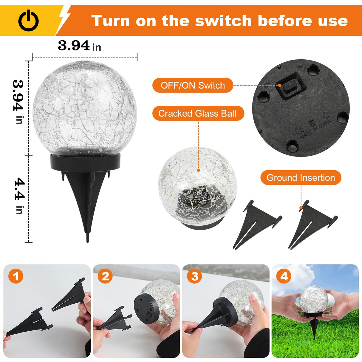MLKNK Solar Globe Lights Outdoor Waterproof-Solar Balls-Solar Garden Lights-Solar Orbs for Outside 4 Pack Cracked Glass Ball for Lawn Patio Yard Backyard Decorations MLKNK