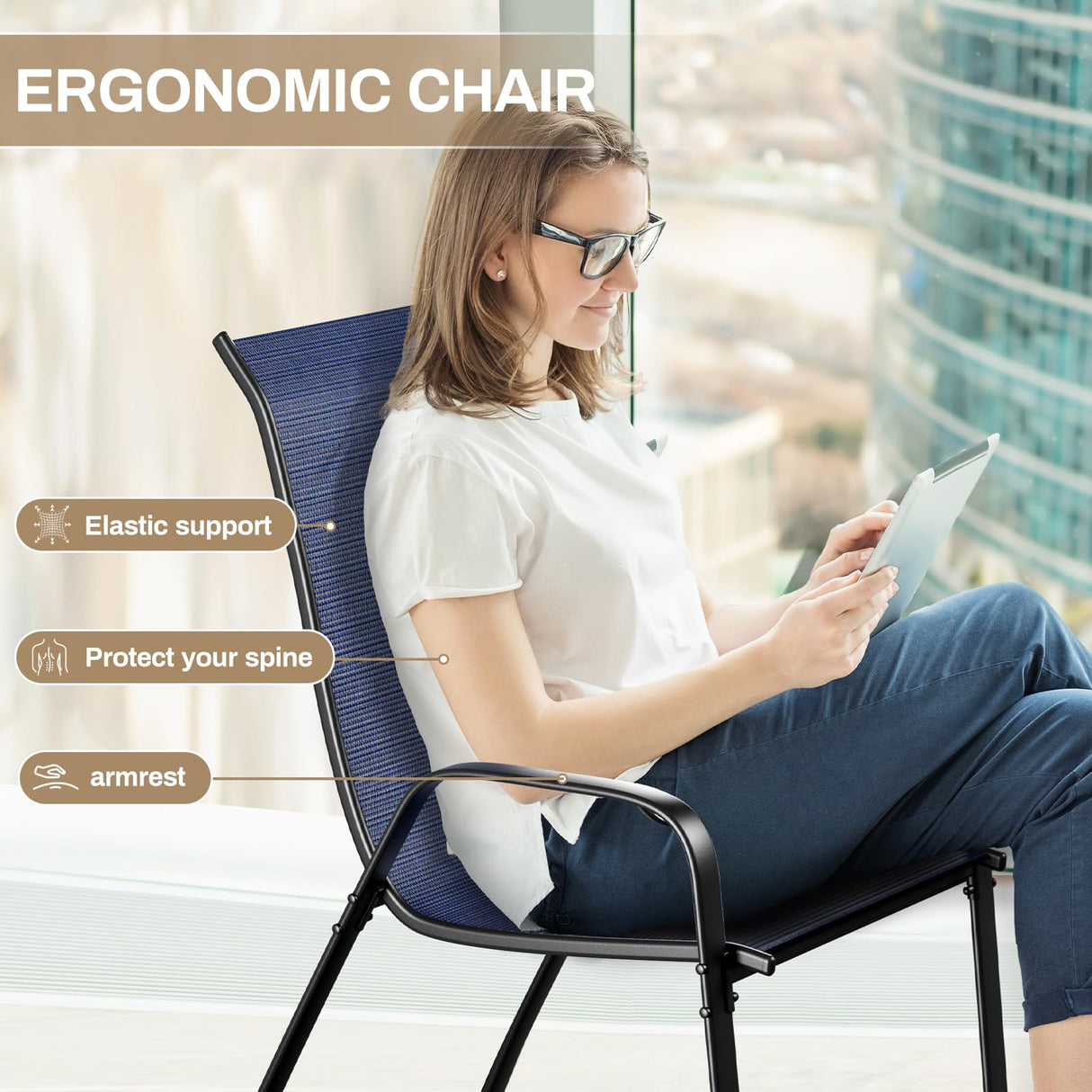 TLSUNNY Patio Dining Set 5 Pieces, All Weather Outdoor Furniture W/30"X 30" Table and 4 Stackable Textilene Chairs, Metal Table and Chairs for Lawn, Garden, Poolside, Backyard (Umbrella not Included) TLSUNNY