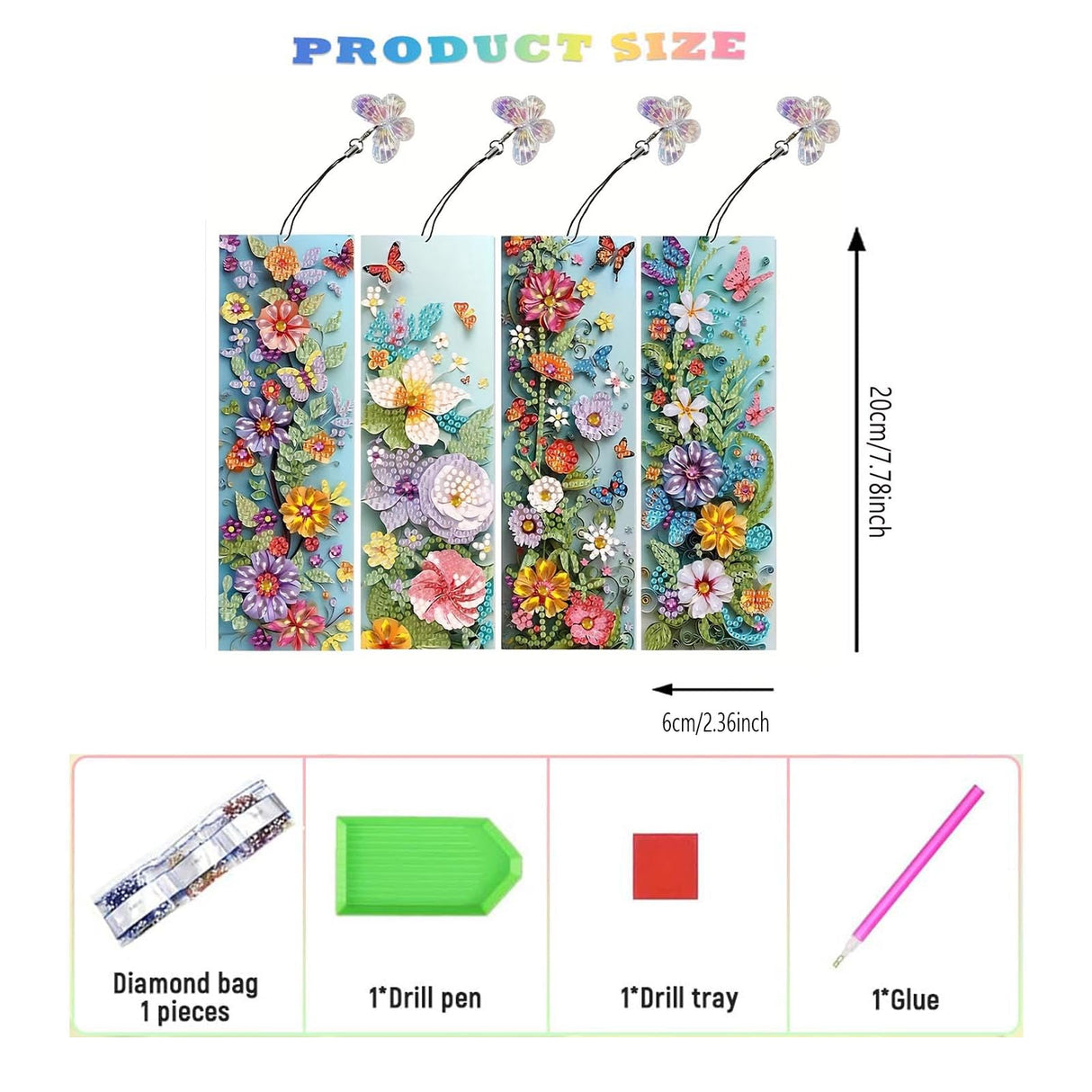4pcs Diamond Art Bookmarks,Diamond Painting Bookmark Kits for Adult,DIY Gem Art Small Crafts with Rhinestone Tassel,Paint by Diamonds for Graduation Birthday Reader Gifts (Flower) bestact