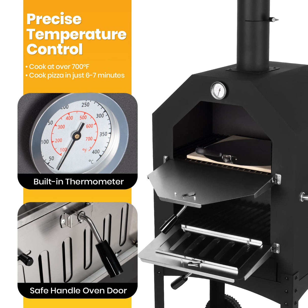 Outdoor Pizza Oven Wood Fired Pizza Oven Patio Portable Pizza Maker Cooking Grill with Wheels Waterproof Cover for Backyard Camping Polar Aurora