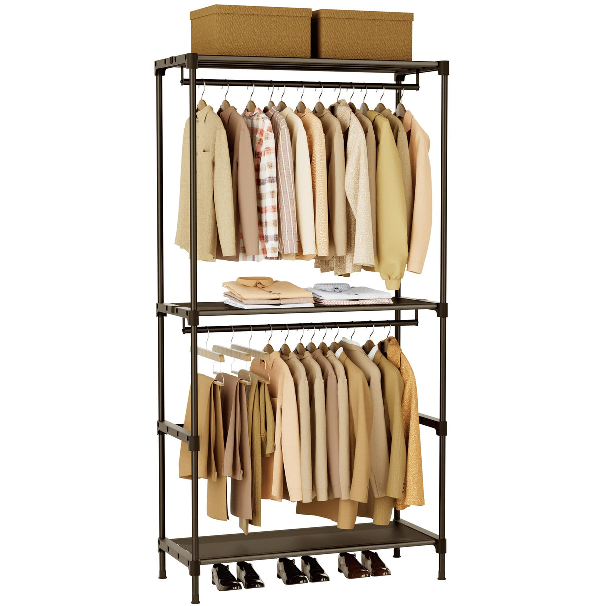 CASAMAYA Clothes Rack, Portable Closet, 27.6 Inch Wardrobe Closet, Clothes Storage Organizer with Shelves and 2 Hanging Rods, Easy to Assembly, Black PCT001B01 CASAMAYA